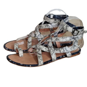CAbi Athena Leather Snakeskin‎ Print Ankle Wrap Sandals